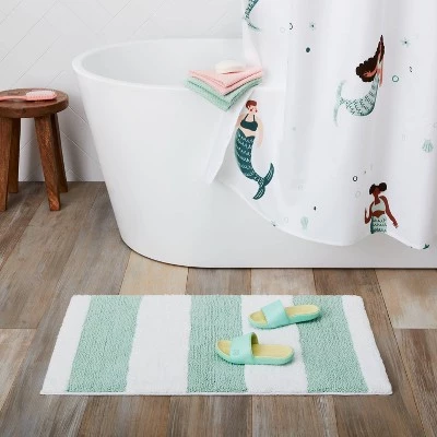 Rugby Striped Kids' Bath Rug Teal - Pillowfort™ 3 Rugby Striped Kids' Bath Rug Teal - Pillowfort™
