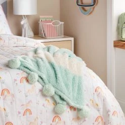 Teddy Bear Striped Kids' Throw Plush - Pillowfort™ Teal Green