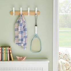 Metal and Wood Hanging Kids' Wall Hooks White - Pillowfort™