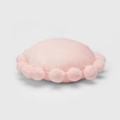 Round Plush Kids' Pillow with Poms-Poms - Pillowfort™ Pink
