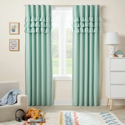 Ruffle Blackout Kids' Curtain Panel - Pillowfort™ Mint Green 3 Ruffle Blackout Kids' Curtain Panel - Pillowfort™ Mint Green